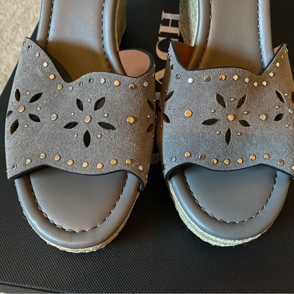 COACH Kelsi Wedge Espadrille Sandals Heathered Gray Suede Studded Size 9 NIB - Picture 6 of 14